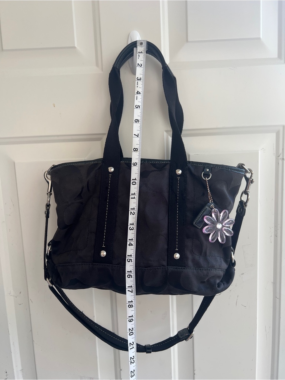 Coach Black Signature Tote with Purple Flower Charm - Picture 9 of 16